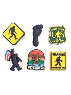BIGFOOT SHOE CHARM COLLECTION (Pack of 6) Fits Both Shoelaces and Clogs